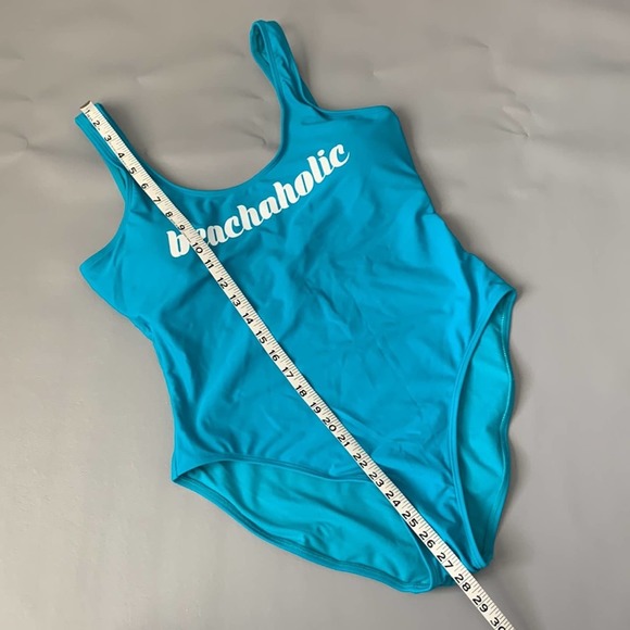 Turquiose One Piece Graphic Swimsuit "Beachaholic" Size XL - Picture 8 of 9